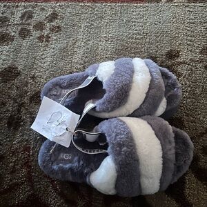 UGG Fluffy Striped Slippers - Purple and Cream
